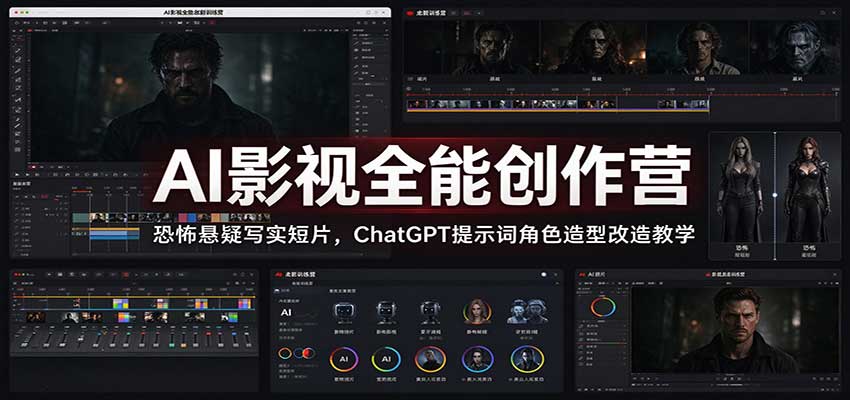 AI影视全能创作营：恐怖悬疑写实短片，ChatGPT提示词角色造型改造教学-小本创业副业项目推荐_零成本在家赚钱项目_中赚网