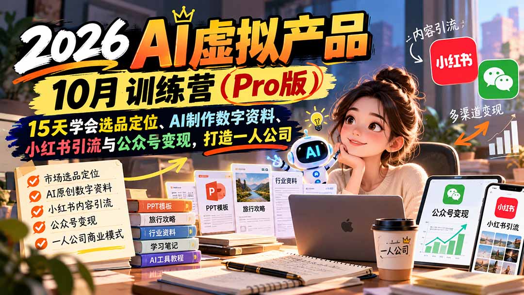 AI虚拟产品10月训练营(Pro版-小本创业副业项目推荐_零成本在家赚钱项目_中赚网