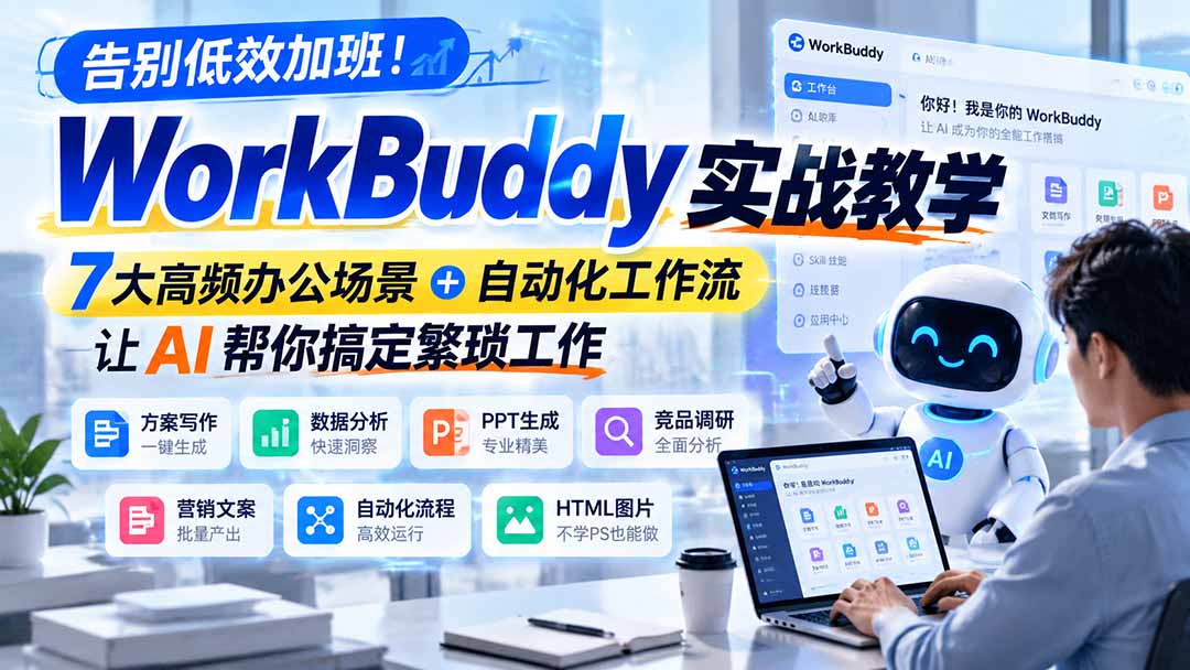 告别低效加班！WorkBuddy实战教学，7大高频办公场景＋自动化工作流，让AI帮你搞定繁琐工作-小本创业副业项目推荐_零成本在家赚钱项目_中赚网