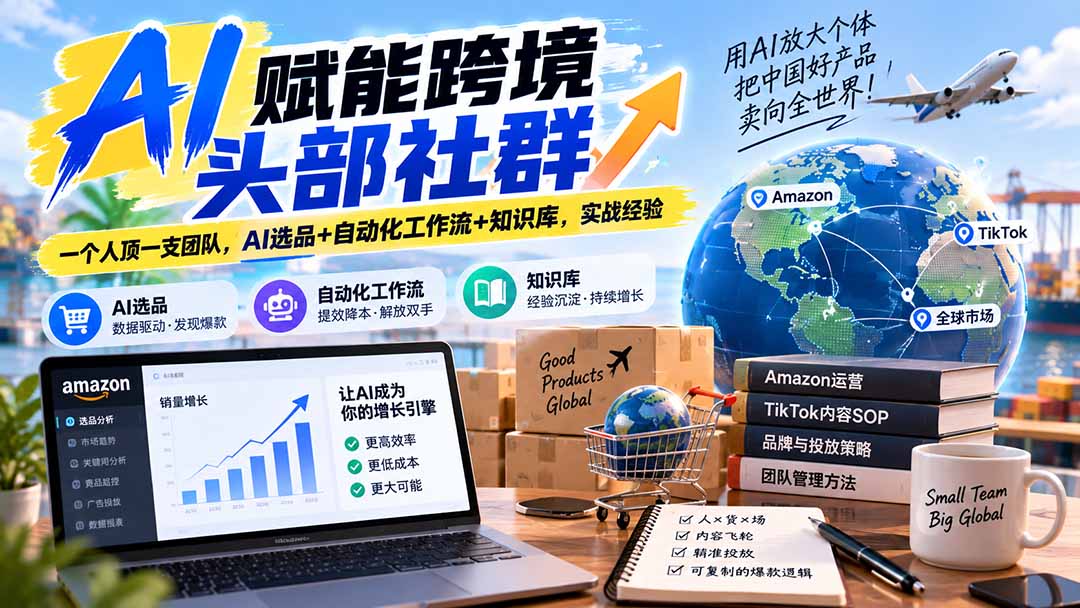 AI赋能跨境头部社群-更新1023:一个人顶一支团队,AI选品+自动化工作流+知识库,实战经验-小本创业副业项目推荐_零成本在家赚钱项目_中赚网