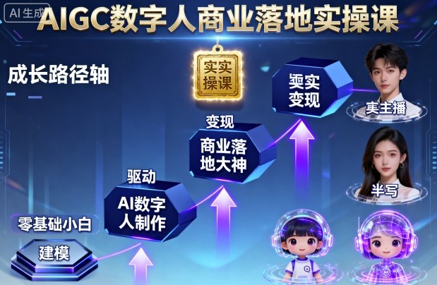 AIGC数字人商业落地实操课，从零基础小白到AI数字人大神-小本创业副业项目推荐_零成本在家赚钱项目_中赚网