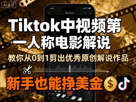 Tiktok中视频第一人称电影解说，教你从0到1剪出一个优秀的原创解说作品，新手也能挣美金-小本创业副业项目推荐_零成本在家赚钱项目_中赚网