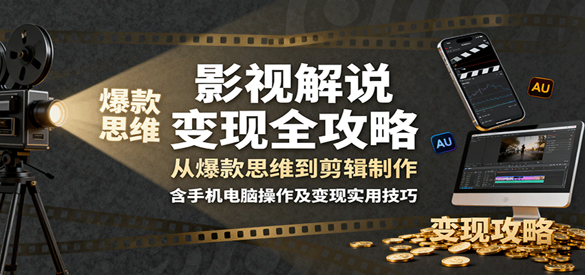 影视解说变现全攻略：从爆款思维到剪辑制作，含手机电脑操作及变现实用技巧-小本创业副业项目推荐_零成本在家赚钱项目_中赚网